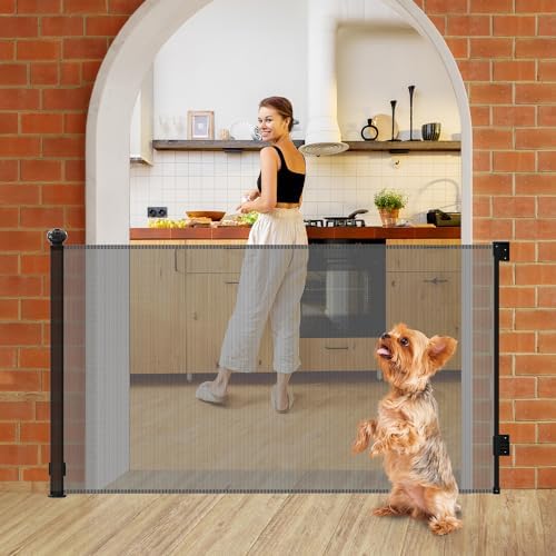 Neatki 190 x 42 Inches Multi-Use Retractable Dog Gate with Double Lock System - Extra Long Safety Gate for Pets, Ideal for Indoor, Outdoor, Stairs, and Hallways (Black) Neatki