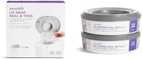 Пакеты для замены ведер для подгузников Munchkin® UV Snap, Seal & Toss, вмещают 600 подгузников, 20 штук и кольца для замены ведер для подгузников ® UV, 544 штуки, 2 упаковки (по 272 штуки в каждой) Munchkin