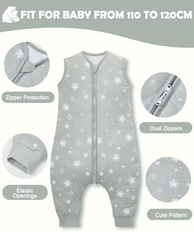 Lictin Toddler Sleep Sacks 0.5Tog - Toddler Wearable Blanket with Legs, 100% Cotton 2-Way Zipper Sleeveless Sleep Sack Lictin