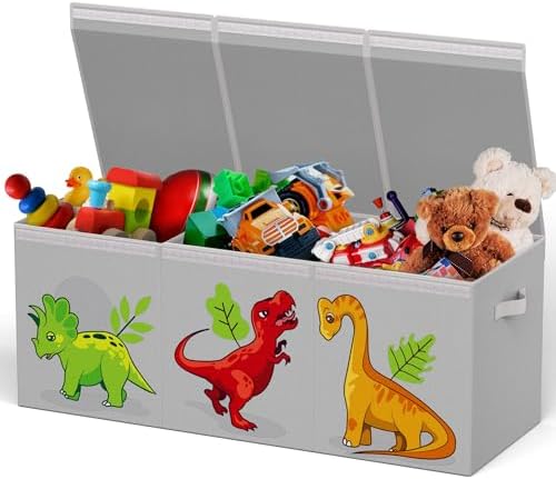 ADDFIT HOUSE Очень большой ящик для игрушек с динозаврами для мальчиков и девочек, складные прочные контейнеры для хранения с крышками, большой ящик для игрушек, органайзер для хранения на груди для детей, детская комната, игровая комната, шкаф (бежевый) ADDFIT HOUSE