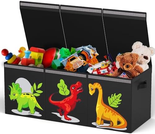 ADDFIT HOUSE Очень большой ящик для игрушек с динозаврами для мальчиков и девочек, складные прочные контейнеры для хранения с крышками, большой ящик для игрушек, органайзер для хранения на груди для детей, детская комната, игровая комната, шкаф (бежевый) ADDFIT HOUSE