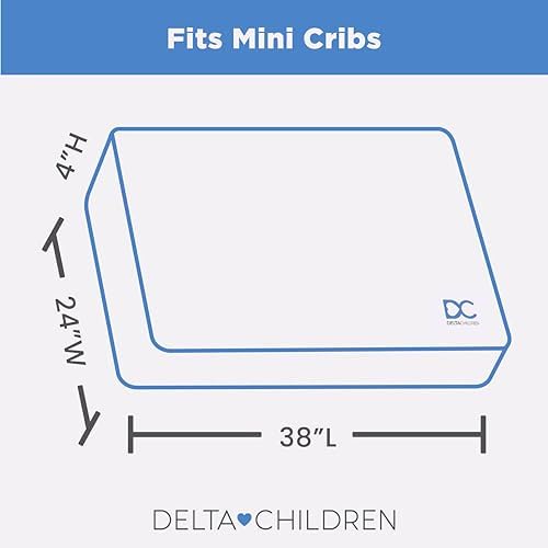 Delta Children Twinkle Stars Breathable 4-inch Mini Crib Mattress with Removable/Machine Washable Cover - GREENGUARD Gold – Waterproof - Sustainably Sourced Core Fiber Core, White Delta Children