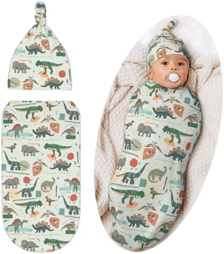 Swaddling Blanket for Baby, Sleeping Sacks, Unisex Baby Stuff with Hat, Cactus Qwalnely