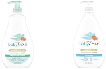 Baby Dove Уход за чувствительной кожей Детское мыло для купания и уход за чувствительной кожей Лосьон для тела для нежной детской кожи Насыщенное увлажнение с 24-часовым увлажняющим кремом, 20 жидких унций (упаковка может отличаться) Baby Dove