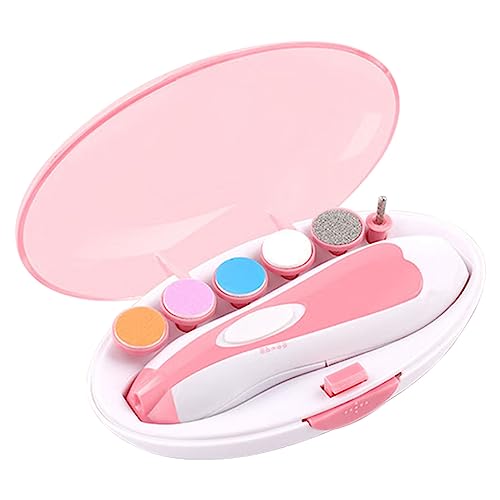 Детский триммер для ногтей, электрический набор для полировки ногтей, 6 шлифовальных головок для новорожденных (розовый) Fafeicy