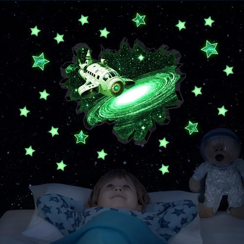 Наклейки на стену «Фантастическая туманность и галактика», светящиеся в темноте, настенное искусство «Звездное небо Вселенной» для спальни, светящиеся наклейки из космоса для детей, набор из 4 шт. (синие) Robmoda