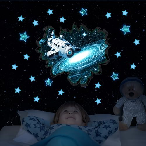 Наклейки на стену «Фантастическая туманность и галактика», светящиеся в темноте, настенное искусство «Звездное небо Вселенной» для спальни, светящиеся наклейки из космоса для детей, набор из 4 шт. (синие) Robmoda