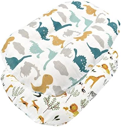 EnJoCho Removable Slipcover 2 Pack for Newborn Lounger Cover Baby Muslin Dinosaur Floral Cotton Super Soft EnJoCho