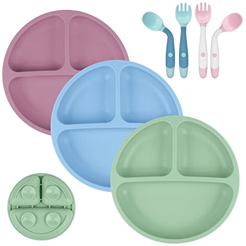 Присоски Vicloon, 2 шт. Силиконовая тарелка для малышей, разделенная пластина без BPA, конструкция с разделенными пластинами, силиконовая ручка-тарелка, можно использовать в микроволновой печи и мыть в посудомоечной машине Vicloon