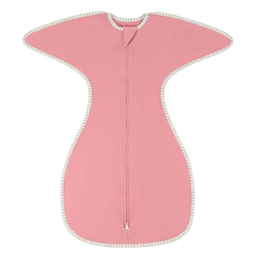 ZIGJOY Shark-Fin Transition Swaddle - 1.0 Tog Baby Sleep Sack 6-9 Months 100% Cotton Lightweight Transitional Baby Wearable Blanket with 2-Way Zipper for All Seasons, Pink Elephant, L ZIGJOY