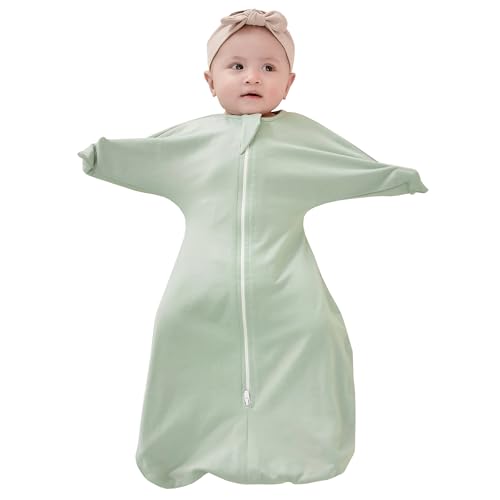 ZIGJOY Shark-Fin Transition Swaddle - 1.0 Tog Baby Sleep Sack 6-9 Months 100% Cotton Lightweight Transitional Baby Wearable Blanket with 2-Way Zipper for All Seasons, Pink Elephant, L ZIGJOY