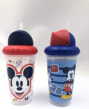 Чашки-поилки Disney для мальчиков и девочек | Упаковка из двух чашек-непроливаек на 10 унций с соломинкой и крышкой | Прочная герметичная дорожная бутылка с водой для малышей Disney