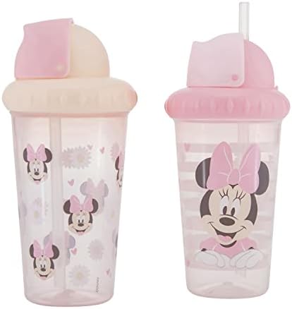Disney Toddler Sippy Cups for Boys and Girls | 10 Ounce Sippy Cup Pack of Two with Straw and Lid | Durable Leak Proof Travel Water Bottle for Toddlers Disney