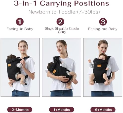 Рюкзак-кенгуру от новорожденных до малышей, уютная переноска-рюкзак (7-30 фунтов), легко регулируемая переноска для малышей, легкая переноска-кенгуру, черная Shiaon