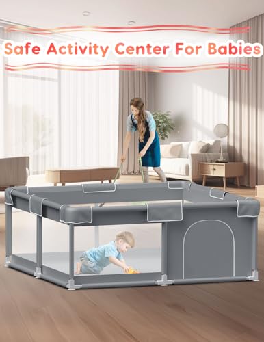 Baby Playpen Baby Play Pen for Babies and Toddlers Safe Anti-Fall Baby Play Yards Indoor & Outdoor Sturdy Safety Baby Activity Center with Soft Breathable Mesh Baby Fence 50×50 Inch Zikopomi
