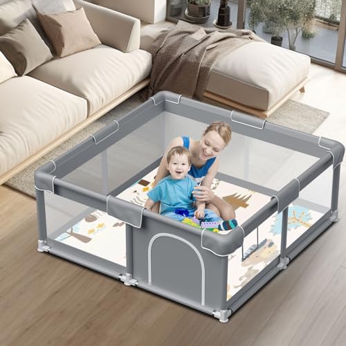 Baby Playpen Baby Play Pen for Babies and Toddlers Safe Anti-Fall Baby Play Yards Indoor & Outdoor Sturdy Safety Baby Activity Center with Soft Breathable Mesh Baby Fence 50×50 Inch Zikopomi