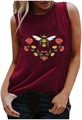 Женские топы на бретелях, летняя футболка, жилет без рукавов, тренировочная блузка, повседневная хлопковая блузка с принтом пчелы, круглый вырез, камзол с коротким рукавом Xiart
