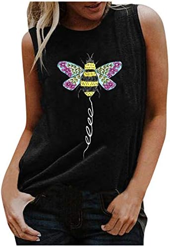 Женские топы на бретелях, летняя футболка, жилет без рукавов, тренировочная блузка, повседневная хлопковая блузка с принтом пчелы, круглый вырез, камзол с коротким рукавом Xiart