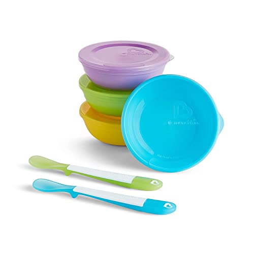Munchkin® Love-a-Bowls™ 10 Piece Baby Feeding Set, Includes Bowls with Lids and Spoons, Multicolor & White Hot® Safety Baby Spoons, 4 Pack Munchkin