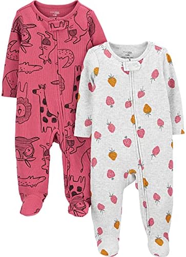 Термотуфельки Simple Joys by Carter's для маленьких девочек с двусторонней молнией для сна и игр, набор из 2 шт., темно-розовые лесные животные/серая клубника, для новорожденных Carter's