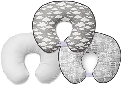 Bacati — набор для кормления/кормления из 3 предметов, включающий 1 подушку с полиэтиленовым наполнителем и 2 чехла на подушки для кормления, изготовленные из ультрамягкой ткани из 100 % хлопка. Модный двусторонний дизайн (серый слон). Bacati