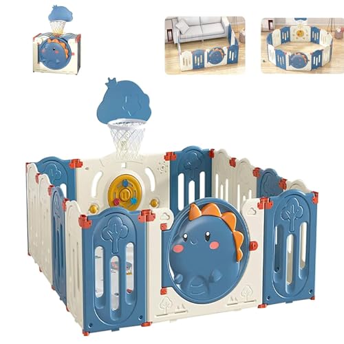 Детский манеж, складной детский манеж/переносной просторный детский забор, детский игровой центр, безопасный игровой двор, детский игровой центр, безопасный игровой двор (14 панелей) (синий) Redflower