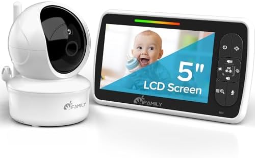 iFamily Baby Monitor - Large 5" Screen with 30Hrs Battery Life - Remote Pan-Tilt-Zoom;No WiFi, Two-Way Audio, Night Vision, Temperature, Lullabies, 960ft Long Range Baby Monitor with Camera and Audio IFamily