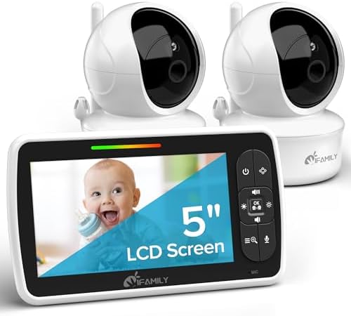 iFamily Baby Monitor - Large 5" Screen with 30Hrs Battery Life - Remote Pan-Tilt-Zoom;No WiFi, Two-Way Audio, Night Vision, Temperature, Lullabies, 960ft Long Range Baby Monitor with Camera and Audio IFamily