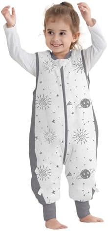 Winter Baby Sleep Bag with Feet 2.5 TOG 100% Cotton Wearable Blanket with Legs Sleeveless Sleep Sack with 3 Methods Zipper Toddler Sleeping Sack for Newborns Infants 3-4 Years (Gray Starry Sky XL) Miracle Baby