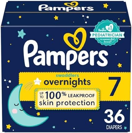 Pampers Swaddlers Overnights Diapers - Size 7, 36 Count, Disposable Baby Diapers, Night Time Skin Protection Pampers