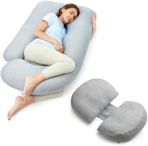 Momcozy Охлаждающая U-образная подушка для беременных, поддержка всего тела, 57 дюймов с портативной W-образной подушкой для беременных, для сна на боку Momcozy