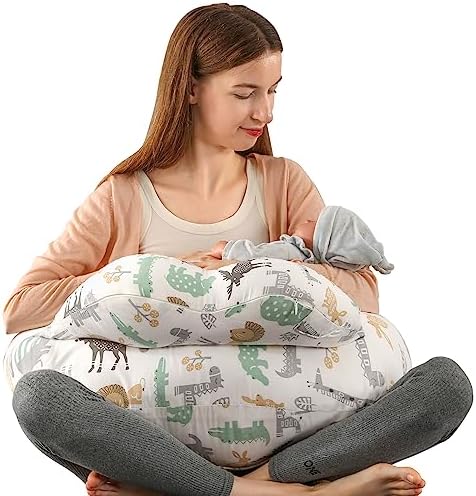 BATTOP Nursing Pillow for Breastfeeding,Bottle Feeding,Plus Size Breastfeeding Pillows with Adjustable Waist Strap Removable Cover,Extra Pillow on Top for More Support for Mom Baby BATTOP