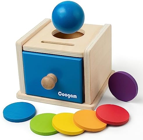 Деревянная коробка для монет Монтессори Coogam, сортировка по цвету и форме, подходящие детские игрушки, коробка для хранения предметов 2-в-1, постоянная коробка, обучающая обучающая игрушка для малышей, подарок для детей 1, 2, 3 лет Coogam