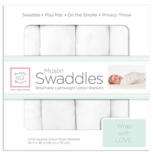 SwaddleDesigns Cotton Muslin Swaddle Blankets for Baby Boy & Baby Girl, Set of 4, Neutral Receiving Blankets for Newborn, Baby Registry & Gift, 46x46 inches, Cascadia SwaddleDesigns