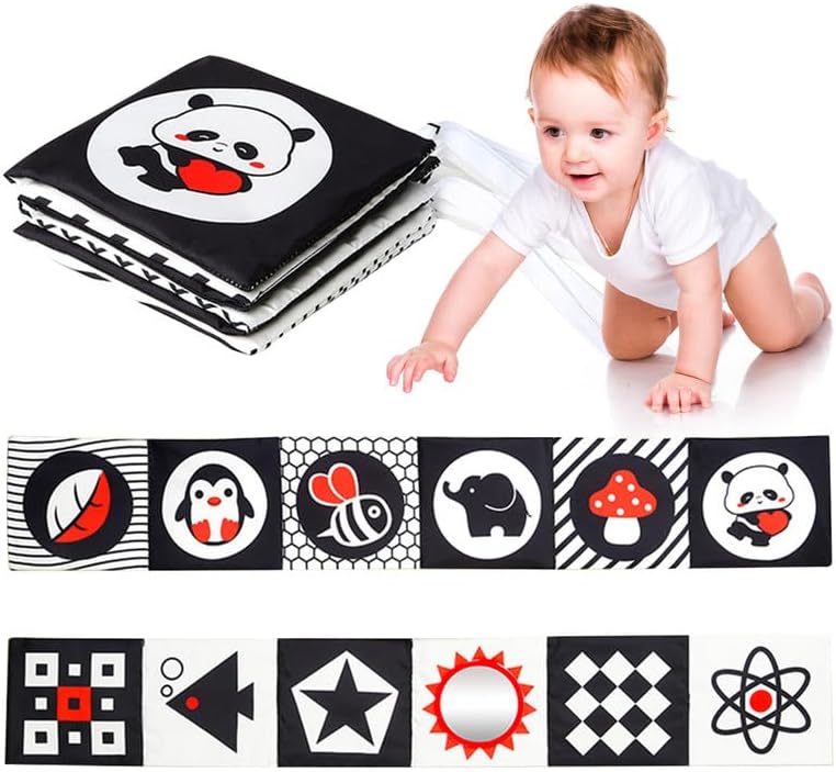 Черно-белые высококонтрастные детские игрушки 0-12 месяцев Черно-белые высококонтрастные детские книги Сенсорные игрушки Игрушки для раннего образования для мальчиков и девочек Подарок новорожденному 0-3-6-12 месяцев Wyepwiko