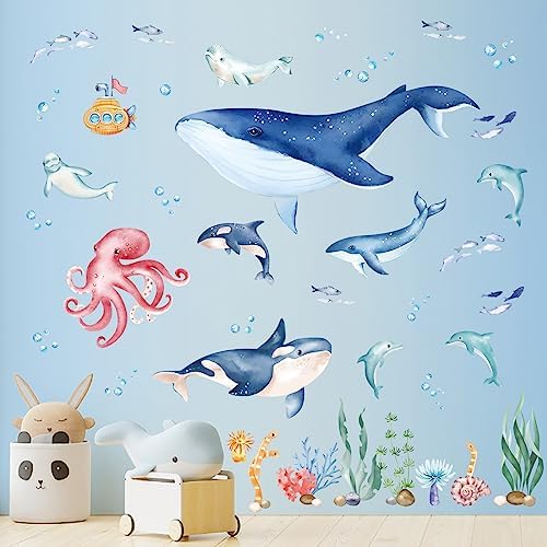 wondever Under The Sea Wall Stickers Tropical Ocean Fish Peel and Stick Wall Art Decals for Baby Nursery Kids Bedroom Bathroom Wondever