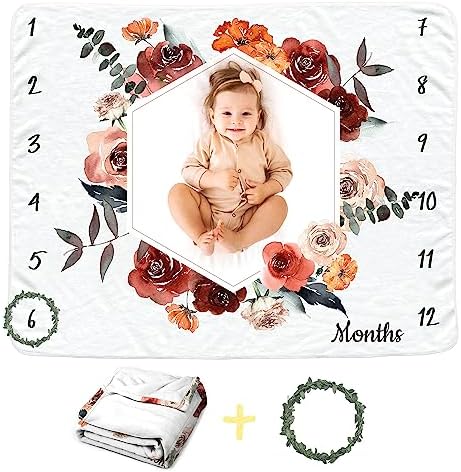 Twins Baby Monthly Milestone Blanket for Girls, Newborn Month Blanket, Soft Flannel Photography Background Prop Blanket, Personalized Shower Gift, Boho Flower Sweety baby