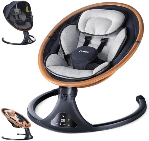 Детские качели для младенцев и малышей - электрические детские качели с Bluetooth и дистанционным управлением, качалка с 5 скоростями, 5-точечный ремень безопасности, 3 положения сиденья (серый) Larex