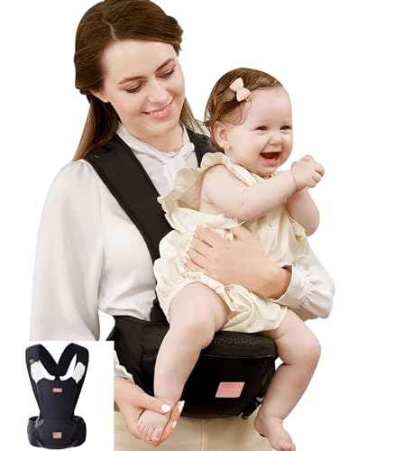 Bebamour набедренная повязка-кенгуру Мягкая набедренная переноска для ребенка 6-в-1 детское набедренное сиденье с прикрепленной опорой для спины, 2 шт. подушечки для прорезывания зубов (черный) Bebamour
