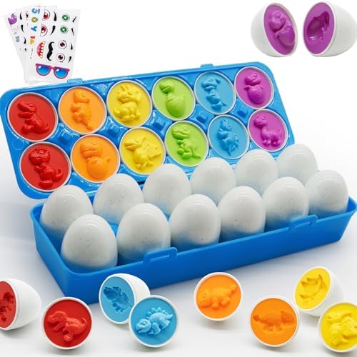 12 Pcs Color Sorting Shape Matching Game Egg Toys for Toddlers 1-3, Montessori Toys Gift for 1 2 3 Year Old Learning Activities Kid Preschool Classroom Educational STEM Baby Puzzle 12-18 Month Wanonoo