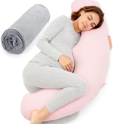 Momcozy J-образные подушки для беременных со сменным чехлом, подушка для беременных для беременных, мягкая подушка для беременных для поддержки головы, шеи, живота, розовая Momcozy