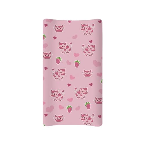 Wanzuoeng Rainbow Stripe Baby Changing Pad Cover, Heart Shape Print Diaper Changing Pad Cover Soft Comfy Nursery Changing Table Sheets for Standard 16 x 32 Inch Changing Mats Wanzuoeng