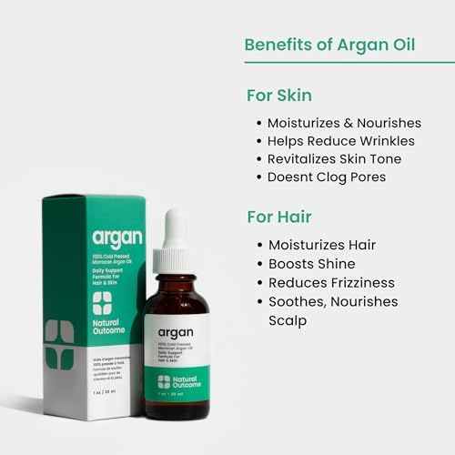 natural outcome Argan Oil 100% Pure Moroccan Cold-Pressed Face, Body and Hair Lightweight Oil for Moisturizing, Hydrating & Skin Nourishment, 1 oz Natural outcome