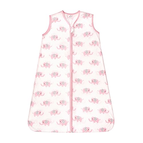 TILLYOU Sleep Sack, 1 упаковка — детское носимое одеяло с двусторонней молнией, очень мягкий хлопковый спальный мешок без рукавов для младенцев, 12–18 месяцев, розовые слоны и облака TILLYOU
