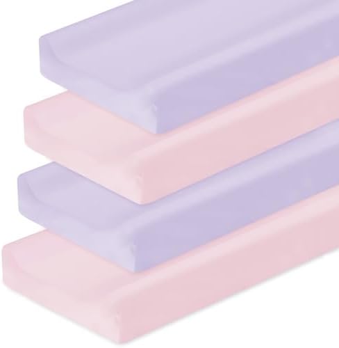 Changing Pad Cover for Girls 4 Pack, Baby Fitted Changing Table Cover Sheets, Soft Breathable for 32"x16" Diaper Change Table Pad, Bassinet Sheets Neutral - Pink and Purple Magik & Kover