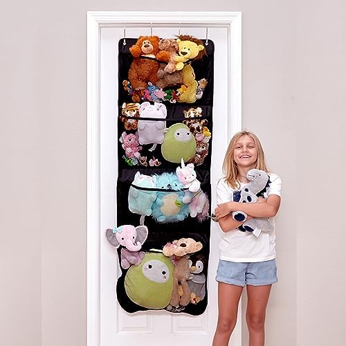 Подвесной органайзер для хранения игрушек Lilly's Love Over Door | 4 расширяемых сетчатых кармана, множество плюшевых игрушек | Большой плюшевый дисплей для мальчиков и девочек | Ярко-розовый (65 x 23 дюйма) Lilly's Love