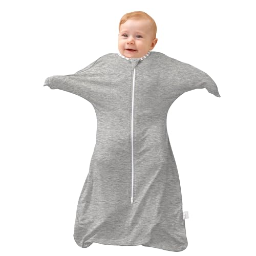 ZIGJOY Shark-Fin Transition Swaddle - 1.0 Tog Bamboo Transitional Sleep Sack 3-6 Months Soft Baby Wearable Blanket with Zipper for All Seasons, Grey, Medium, Thicked Version ZIGJOY