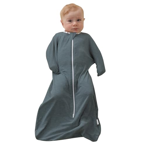 ZIGJOY Shark-Fin Transition Swaddle - 1.0 Tog Bamboo Transitional Sleep Sack 3-6 Months Soft Baby Wearable Blanket with Zipper for All Seasons, Grey, Medium, Thicked Version ZIGJOY