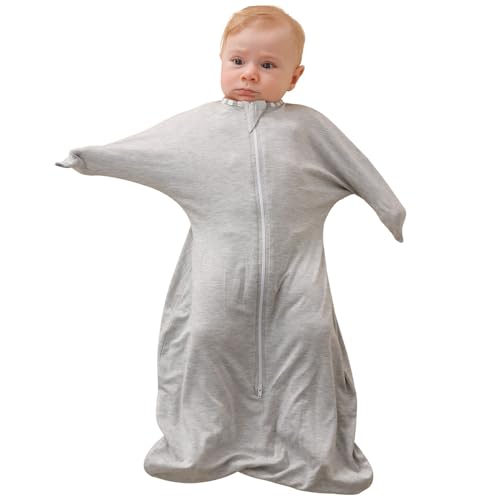 ZIGJOY Shark-Fin Transition Swaddle - 1.0 Tog Bamboo Transitional Sleep Sack 3-6 Months Soft Baby Wearable Blanket with Zipper for All Seasons, Grey, Medium, Thicked Version ZIGJOY