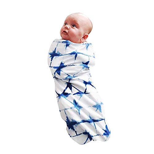 Newborn Baby Boy Sack Swaddle Sleeping Swaddle Muslin Wrap Hat Set Swaddle Transition Sleeping Bag (Blue, One Size) Generic